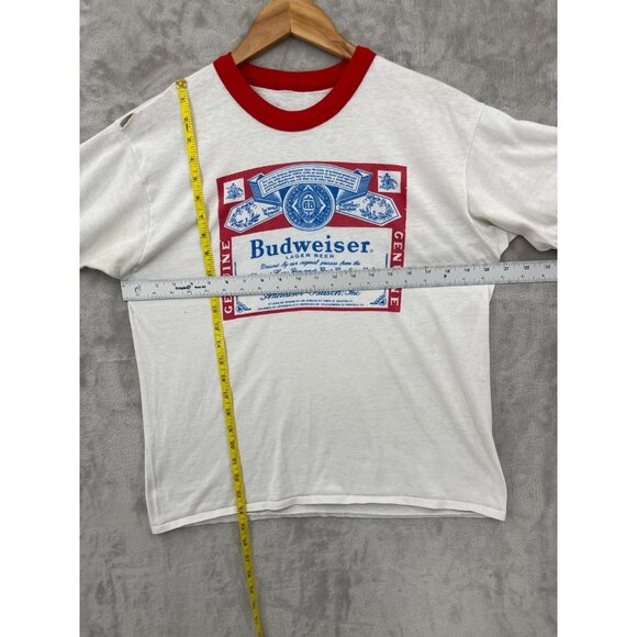 Vintage Budweiser 70s Size M Ringer Tee Single Stitch Distressed Graphic T-shirt - Picture 10 of 10
